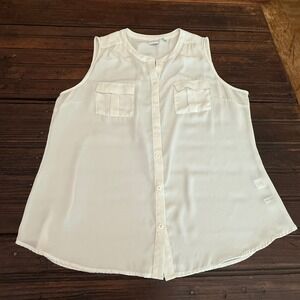 Soho New York & Company White Sleeveless Button Down Blouse XL Pocket Tank Top
